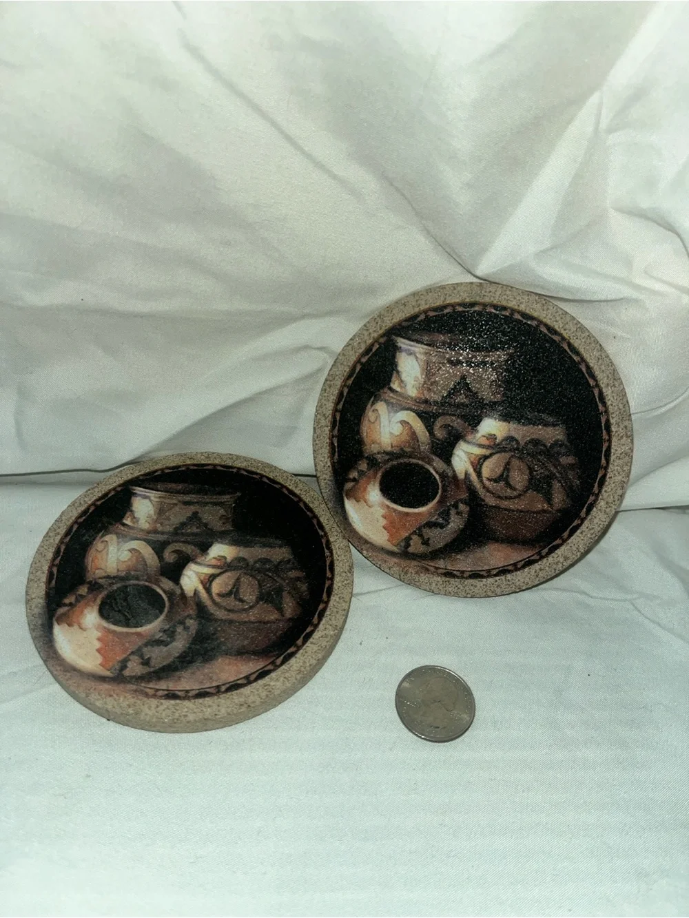Decorative Southwestern Pottery Coaster Set - Earth Tones